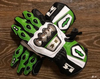 Kawasaki Ninja Motorcycle Leather Gloves: Long Racing Gloves With Ankle Safety