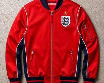 England Soccer Jacket | World Cup 2026 | Satin Bomber Jacket | Soccer Gift Men Women | Three Lions Away Football Jersey
