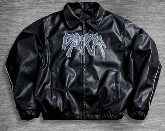 Men's Park Print Black Sheep Leather Jacket: Stylish Collar, Loose Fit