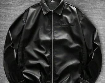 Men's Black Sheep Leather Jacket: Stylish Collar, Casual Outerwear