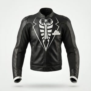 Chaqueta Moto Hombre Cuero Skull | Chaqueta Biker Negra Esqueleto | Chaqueta Halloween Gótica | Regalo Motero