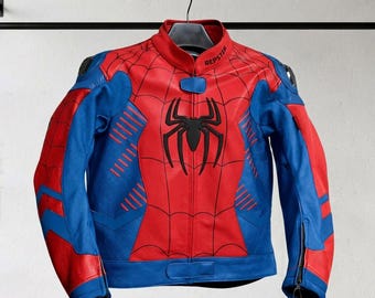 Spiderman Leather Motorcycle Jacket | Superhero Biker Racing Jacket | Comic-Inspired Riding Coat | Cosplay Gift for Men and Women