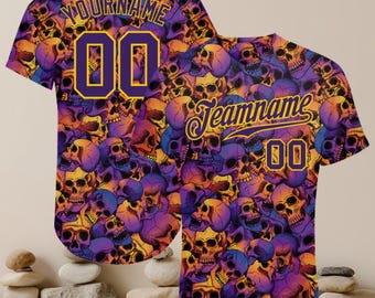 Custom Name Halloween Skulls Baseball Jersey 3D Shirt Spooky Costume Gift