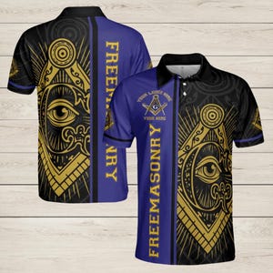 Customize Name Lodge Name Masonic Freemasonry Emblem Men&#39;s Polo Shirt S-5XL
