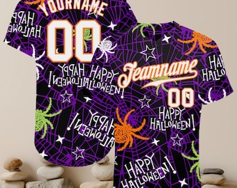 Custom Name Halloween Spider Web Baseball Jersey 3D Shirt Spooky Costume Gift