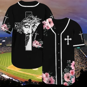 Christian Baseball Jersey Jesus Cross Floral Faith Religious Shirt