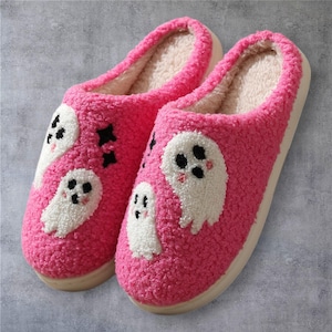 Unisex Halloween Ghost Plush Slippers | Soft Fuzzy Indoor Shoes | Cozy Cute House Slippers | EU & US Sizes