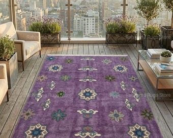 Luxury Purple Hand Knotted Area Rug with Artistic Design Stylish Purple Handmade Knotted Rug for Home Decoration Hand Knotted 8x10 saiz.