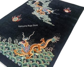Luxury Hand Knotted Dragon Carpet, Chinese Style Rug, Custom Area Rug, Premium Wool Floor Mat, Unique Dragon Home Art 7x10 saiz available.