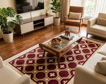 Luxury Hand knotted Red Pattern Living Room Carpet Soft Durable Handmade knotted Carpet 100% wool Red Beige  Hand knotted Area Rug 8x10 saiz