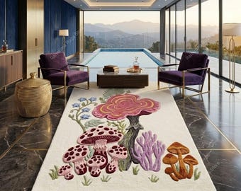 Luxury Floral Mushroom Tufted Carpet Area Rug Soft Plush Tufted Carpet for Living Room Décor Premium Quality Handmade Tufted Rug 8x10 saiz.
