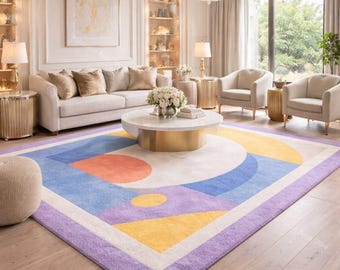 Colorful Geometric Tufted Rug, Modern Abstract Living Room Area Rug Designer Abstract Rug, Colorful Tufted Area Rug any 8x10 saiz available.