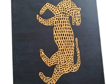 Traditional Tibetan Leopard Rug Yellow & Black rug Panther Design Carpet Botanical Panther Design rug Nature Inspired Animal rug junga rug.