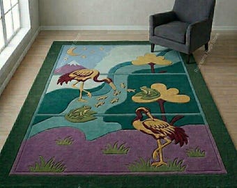 Premium Quality Hand Tufted Designer Area Carpet Kids Room  Theme Hand Tufted Rug 100% wool Stylish Nature Inspired Hand tufted 5x8 size.