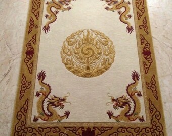 Hand-Knotted Tibetan Dragon Carpet Royal Dragon Motif Woolen Rug Soft Plush Wool Dragon Rug Luxury Zen Living Room Carpet rug 8x10 saiz.