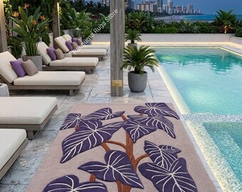 Modern Purple & Beige Rug Cozy Living Room Floral Rug Artistic Bedroom Accent Carpet Premium Woolen Look Tufted Rug any 8x10 saiz available.