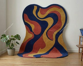 Luxury Abstract Wave Tufted Rug Luxury Organic Shape Tufted Carpet Soft Plush Abstract Wool Rug Modern Designer Statement Carpet 8x10 saiz