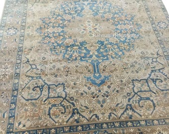 Traditional Persian Design Hand Knotted Area Rug Vintage Style Oriental Handmade Wool Carpet 9x12 feet Antique Look Hand-Knotted Carpet.