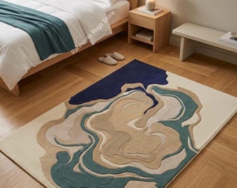 Modern Abstract Tufted Rug Soft Wool-Blend Tufted Mat Elegant Boho Abstract Rug Designer Sculpted Area Carpet any 5x8 saiz available.