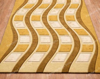 Modern Geometric Tufted Carpet in Golden Brown and Cream Premium Quality Tufted Carpet for Living Room & Bedroom Trendy Carpet 8x10 saiz.