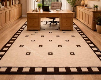 Designer Tufted Area Rug, Modern Beige and Brown Living Room Carpet Luxury Hand Tufted Rug 100 % wool Minimalist Home Decor any 8x10 saiz .