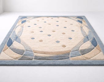 Elegant Blue Beige Tufted Carpet for Living Room Abstract Blue and Beige Tufted Area Rug Premium Quality Handmade Carpet any 8x10 saiz.