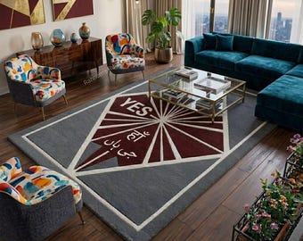 Designer Grey and Maroon Tufted Wool Rug Modern Artistic Living Room Tufted Rug Soft Wool Hand Tufted Decorative Carpet 8x10 saiz available.