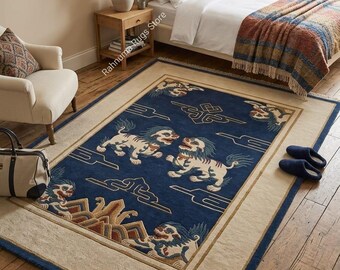 Handmade Lion Design Tufted Carpet Soft Tufted Carpet for Bedroom Premium Tufted Rug for Interior Décor Designer Lion Art Carpet 5x8 saiz.