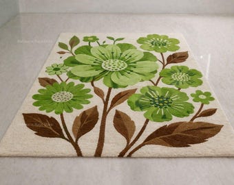 Beautiful Green Flower Handmade Tufted Carpet Decorative Floral Pattern Tufted Area Rug   Soft Plush Floral Green Flowers 8x10 saiz.