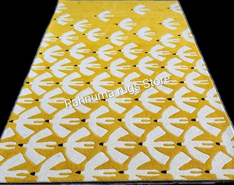 Luxury hand tufted Crane rug Birds fly rug Hand tufted carpet home decor 100% 6x9 wool Living Room,Bedroom,office, kitchen different size.