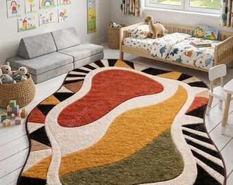 Colorful Abstract Tufted Carpet – Handmade Decorative Rug Modern Home Decor Rug – Abstract Handmade Tufted Carpet any 8x10 saiz available.