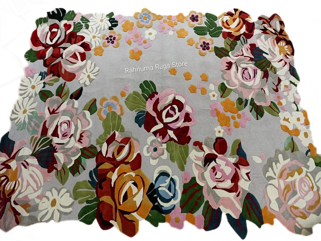 Luxury Hand Tufted Carpet Floral Hand Tufted Carpet – Modern Grey With ...