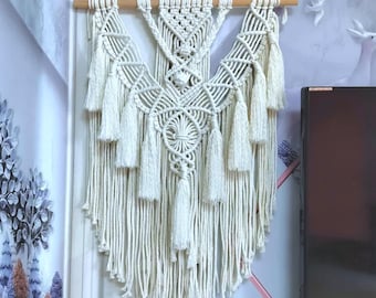 Boho Makramee Wandbehang Tapisserie | Handgewebte Baumwolle Anhänger | Boho Raum-Dekor-Kunst für Haus, Büro oder Hochzeit Wand Kunst Statement Piece