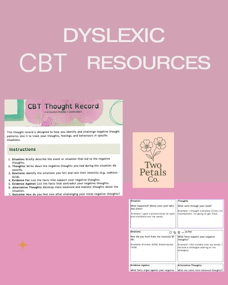 CBT Thought Record Worksheet (neurodivergent Friendly) Printable PDF ...