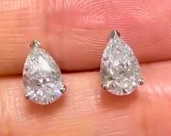 Pear Cut Moissanite Stud Earrings, 925 Silver Dainty Earrings