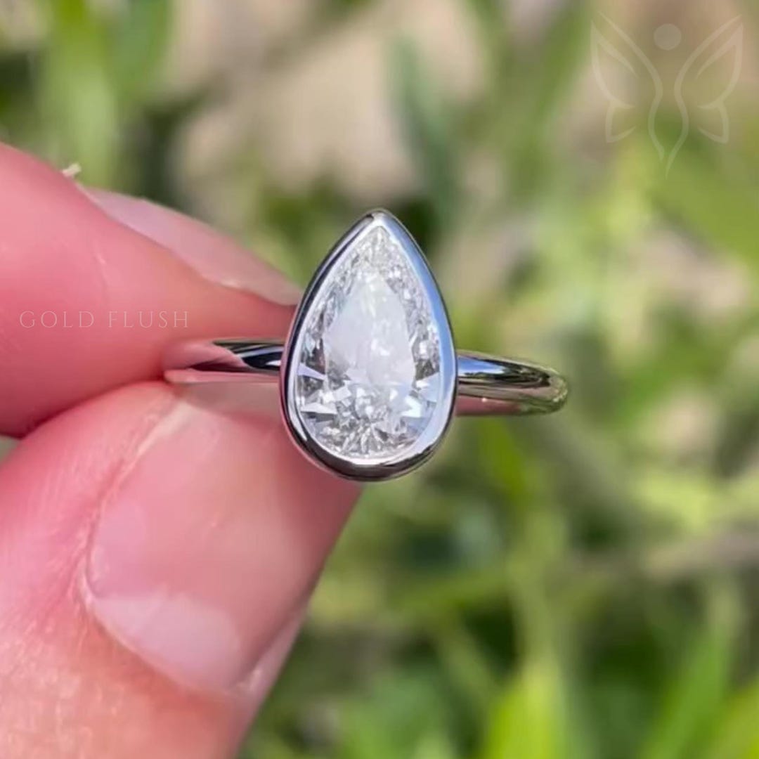 2ct Pear Cut Moissanite Ring: Bezel Set Solitaire Engagement Ring - Etsy