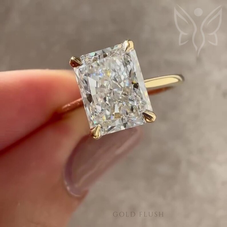 Radiant Cut 4CT Lab Grown Diamond Engagement Ring: 14k Gold Hidden Halo ...