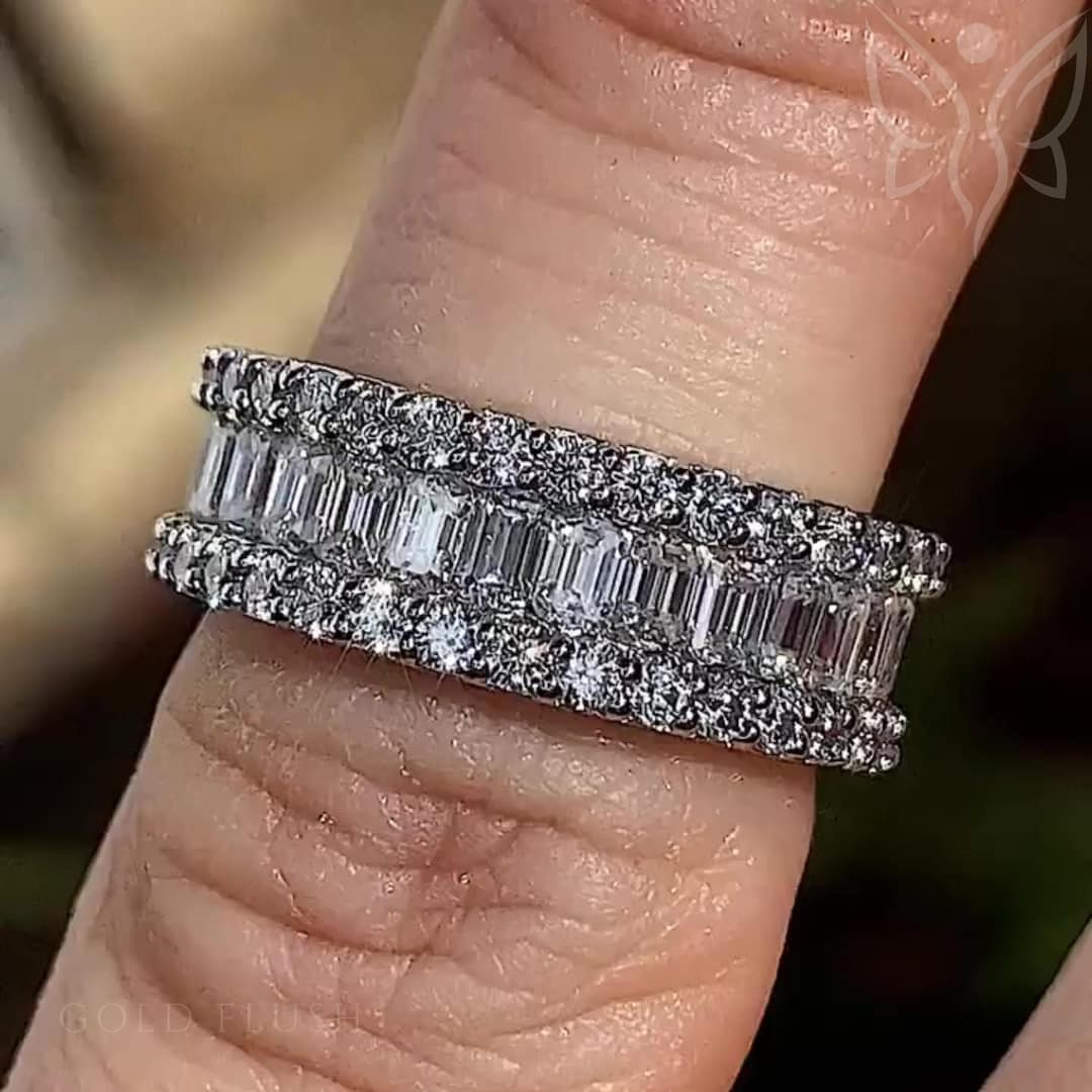 Round & Baguette Cut Moissanite Wedding Band: Full Eternity Band - Etsy