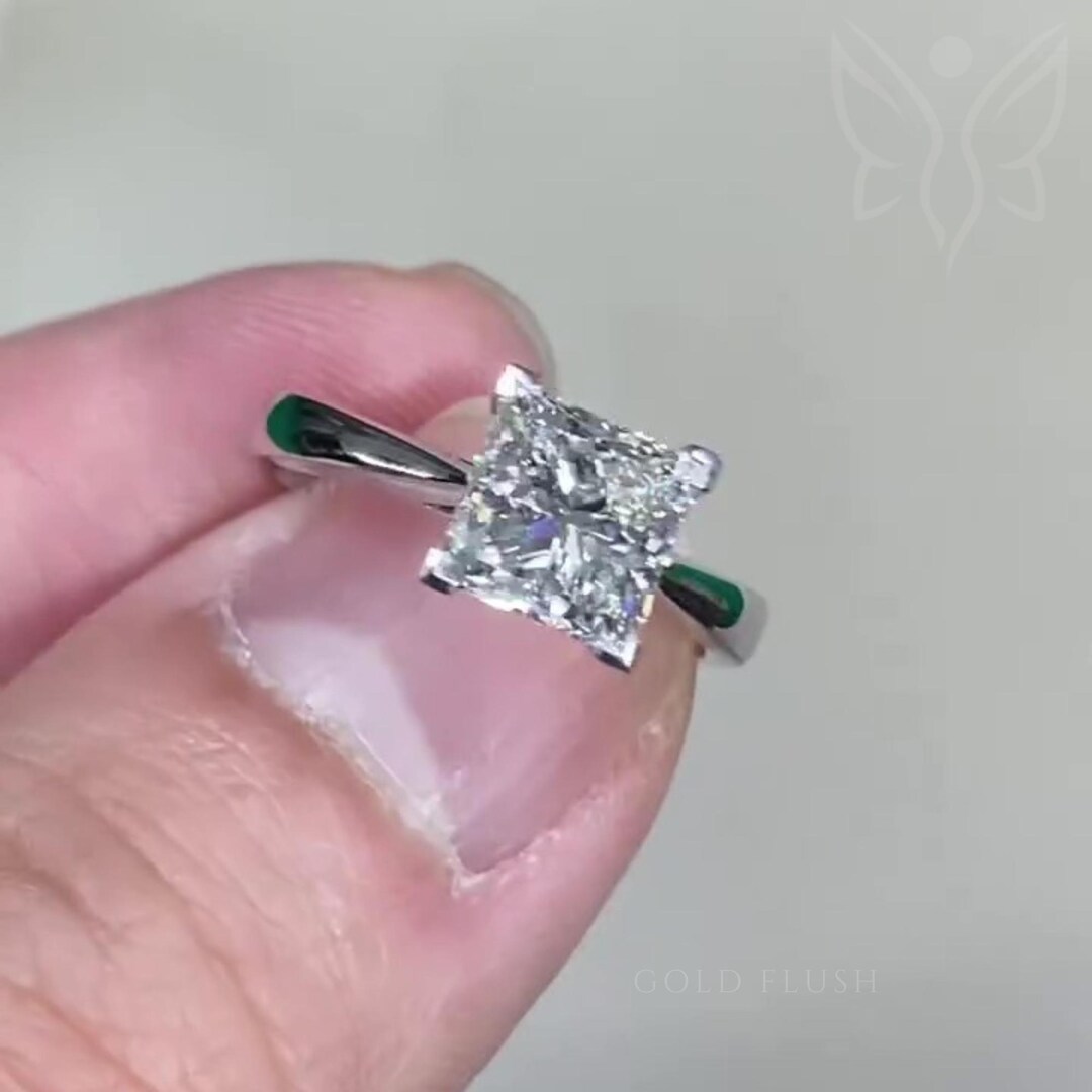 2ct Princess Cut Moissanite Engagement Ring: Split Shank Solitaire Ring ...