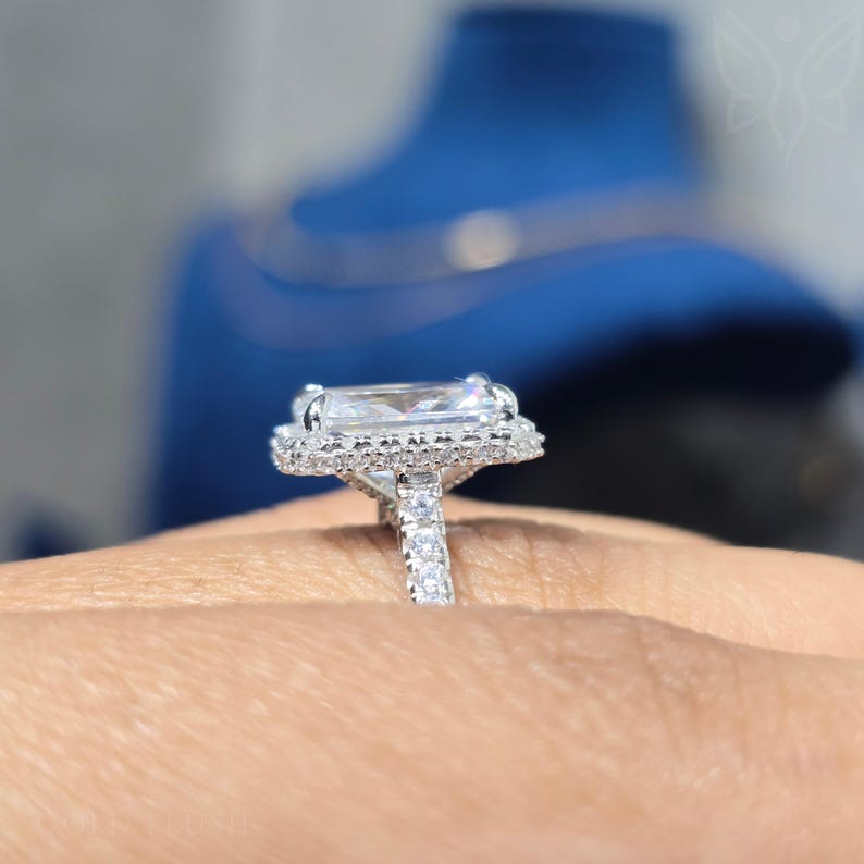 3.5CT Radiant Cut Moissanite Engagement Ring: 14K White Gold Halo Ring ...