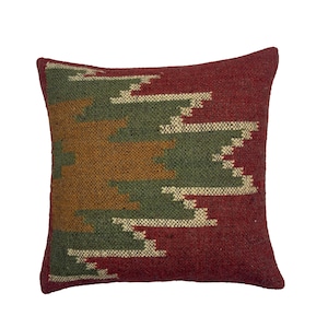 Indian Handwoven Wool Jute Cushion Cover 18 x 18 Inch Jute Pillow Ethnic Vintage Throw Pillow Cases Decorative Shams Sofa Cushion Cover