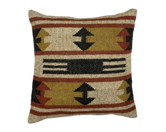 Handmade Geometric Kilim Pillow Cover Wool Jute Bohemian Tribal Southwestern Rustic Home Decor Cushion Aztec Cushion Rustic Farmhouse Ethnic