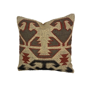 Kilim Pillow Cover Handmade Wool Jute Cushion Boho Throw Pillow for Couch Sofa Bed – Tribal Decorative Pillow Rustic Handwoven Pillowcase
