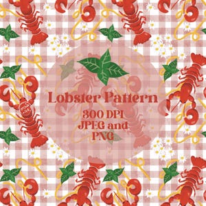 Lobster Pattern: Nautical Seamless Digital Paper (JPEG, PNG, 12x12 inches)
