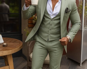 Costume 3 pièces vert sauge pour homme, costume pour les mariages et les fêtes, costume vert clair pour le marié et les garçons d'honneur