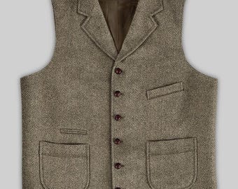 Herren Tweed Fischgrät Weste: Vintage Weste im Tarnmuster
