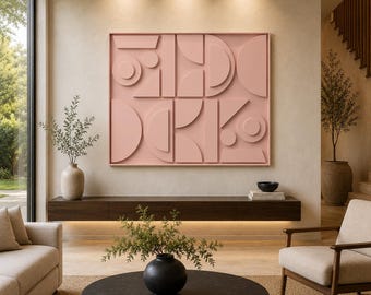 Geometric Wall Sculpture, Blush Pink Modern Abstract Art, Layered Wood Decor