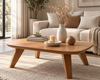 Solid Wood Oval Coffee Table, Modern Minimalist Living Room Furniture