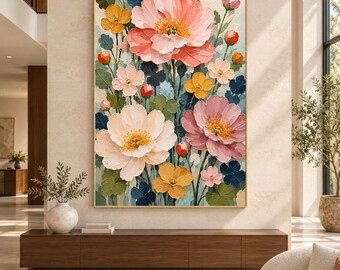 Handmade Floral Canvas Art – Textured Oil Painting