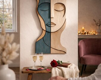 Abstract Face Wooden Wall Art | Layered MDHMR Sculpture, Minimalist Boho Decor